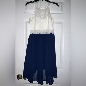 Navy Blue and white floral lace dress. Never worn. Size 7 (M)